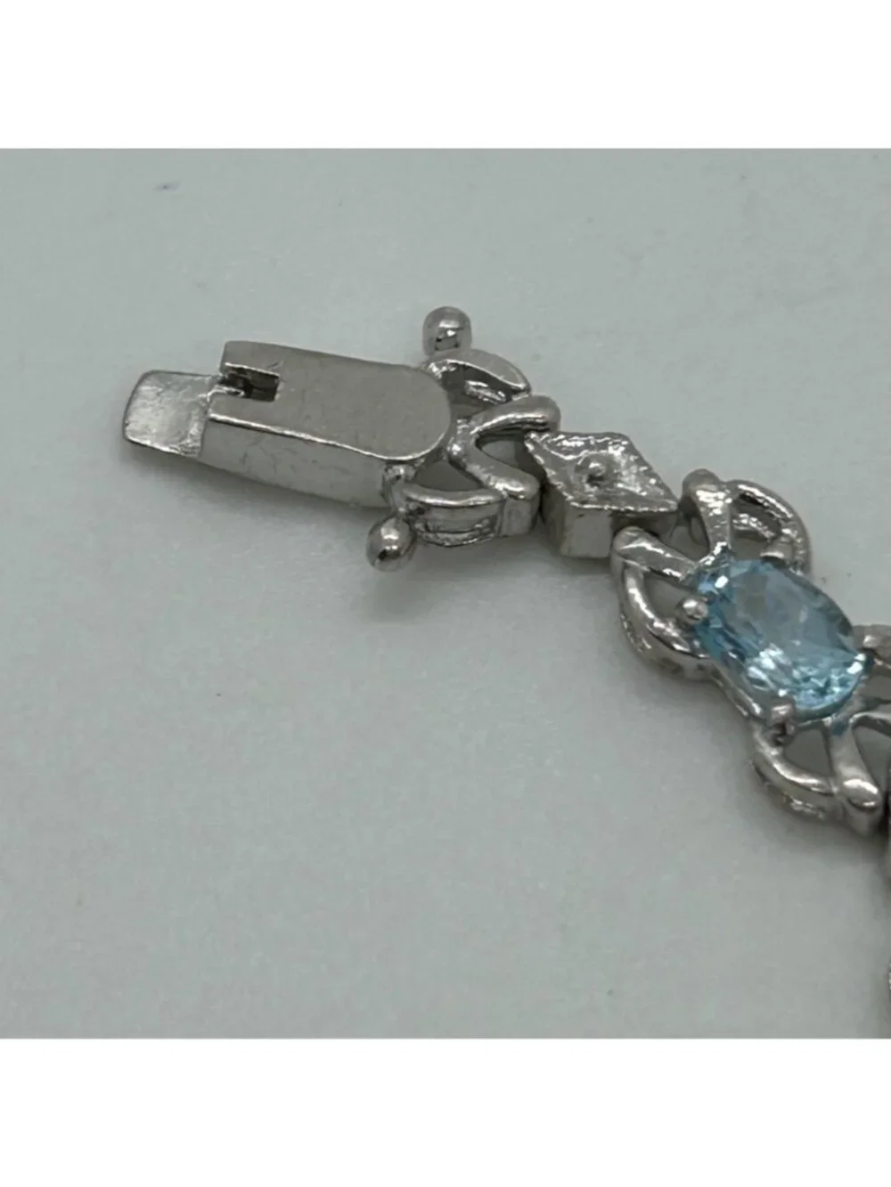 Sterling Silver Tennis Bracelet Blue Gemstones 6.5 